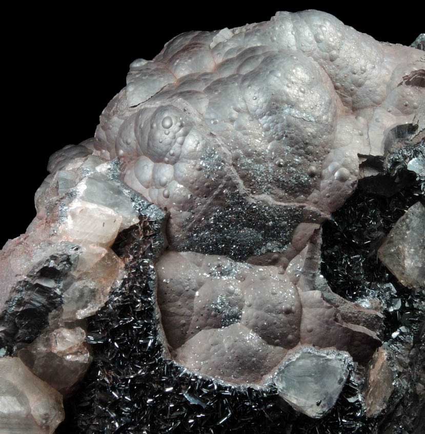 Hematite var. Kidney Ore with Quartz (di-pyramidal habit) on specular Hematite from Florence Mine, Egremont, Egremont, Cumbria, England