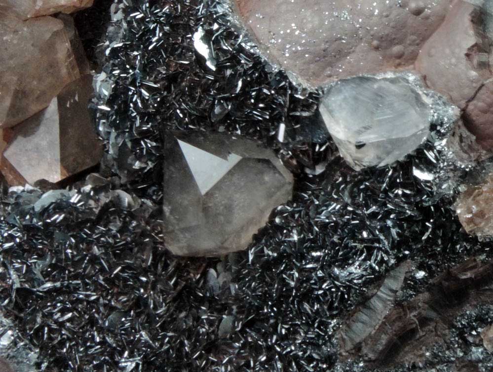 Hematite var. Kidney Ore with Quartz (di-pyramidal habit) on specular Hematite from Florence Mine, Egremont, Egremont, Cumbria, England