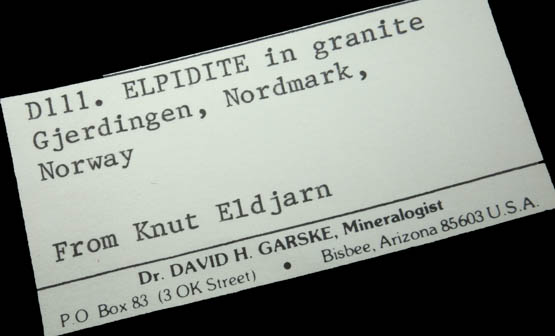 Elpidite in ekerite granite from Gjerdingselva, Nordmark, Oppland, Norway