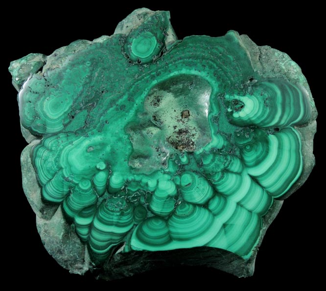 Malachite from Kolwezi Mining District, 240 km WNW of  Lubumbashi, Katanga Copperbelt, Lualaba Province, Democratic Republic of the Congo