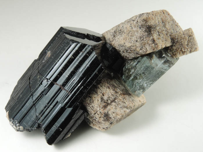 Schorl Tourmaline, Aquamarine Beryl and Carlsbad Law-twinned Microcline from Erongo Mountains, 20 km north of Usakos, Damaraland, Namibia