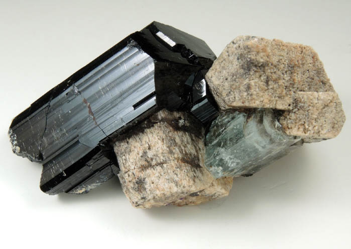 Schorl Tourmaline, Aquamarine Beryl and Carlsbad Law-twinned Microcline from Erongo Mountains, 20 km north of Usakos, Damaraland, Namibia