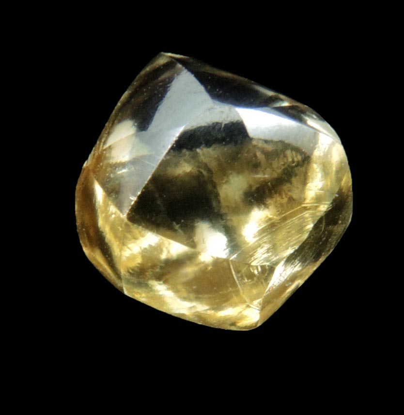 Diamond (1.79 carat cuttable gem-grade fancy yellow-sherry tetrahexahedral crystal) from Almazy Anabara Mine, Sakha (Yakutia) Republic, Siberia, Russia