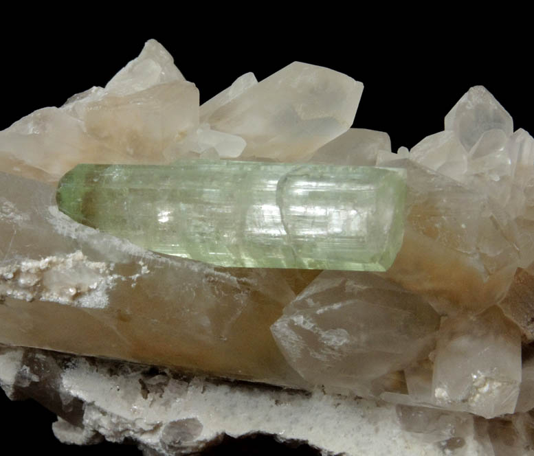 Elbaite Tourmaline on Quartz with Cookeite from Mount Mica Quarry, Pocket 11-2005, Paris, Oxford County, Maine (Type Locality for Cookeite)