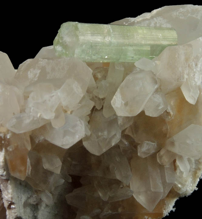 Elbaite Tourmaline on Quartz with Cookeite from Mount Mica Quarry, Pocket 11-2005, Paris, Oxford County, Maine (Type Locality for Cookeite)