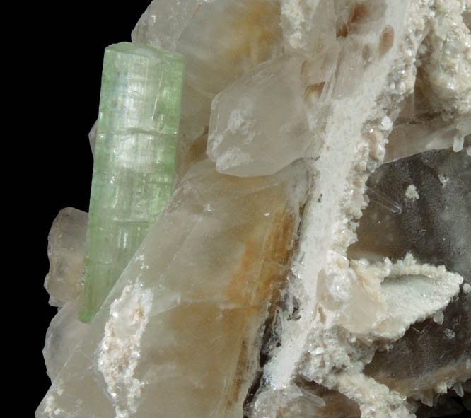 Elbaite Tourmaline on Quartz with Cookeite from Mount Mica Quarry, Pocket 11-2005, Paris, Oxford County, Maine (Type Locality for Cookeite)