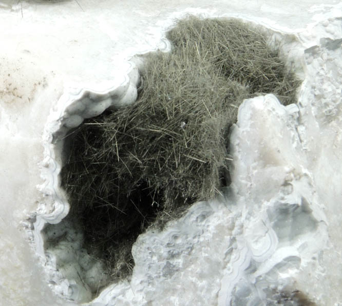 Millerite and Quartz from Ollie Quarry, south of Iowa City, Keokuk County, Iowa