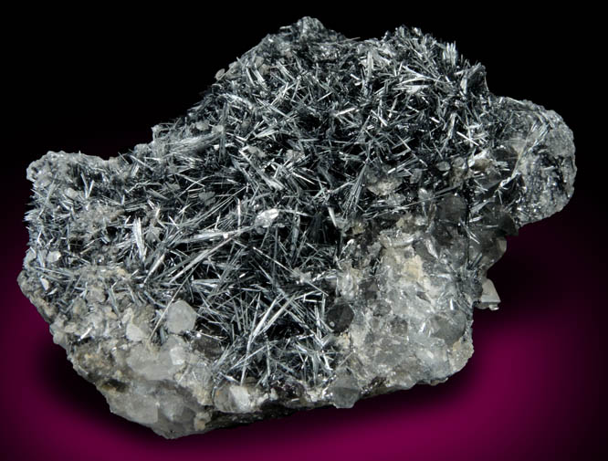 Boulangerite on Quartz from Vojtech Mine, Prbram, Bohemia, Czech Republic