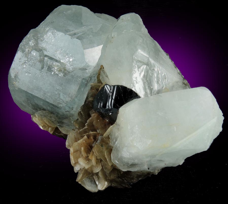 Cassiterite on Beryl var. Aquamarine and Muscovite from Xuebaoding Mountain near Pingwu, Sichuan Province, China