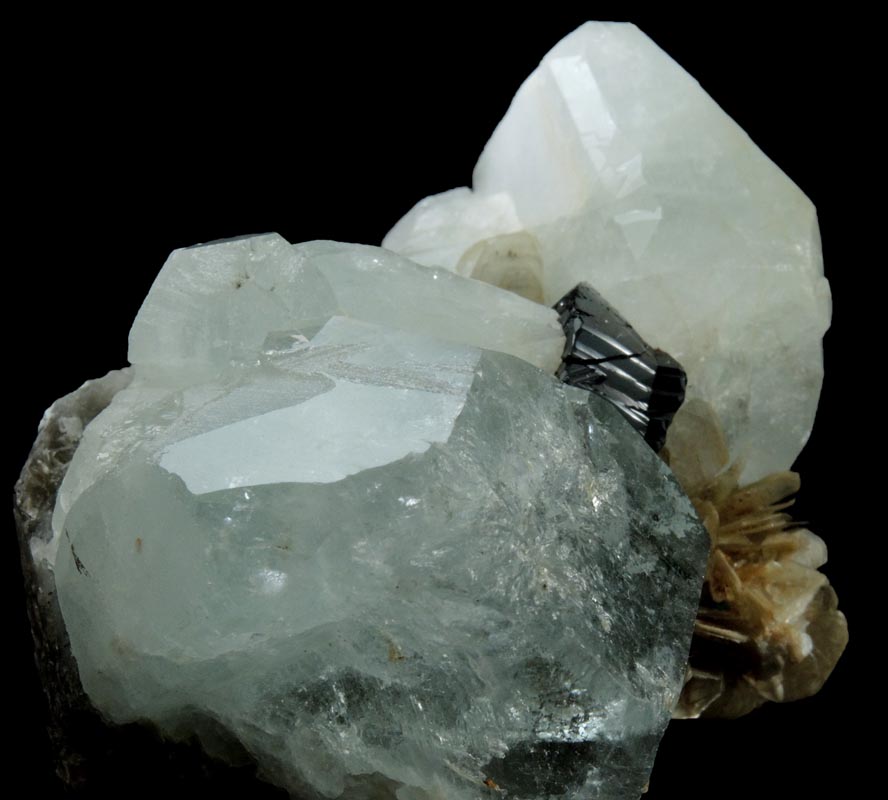 Cassiterite on Beryl var. Aquamarine and Muscovite from Xuebaoding Mountain near Pingwu, Sichuan Province, China