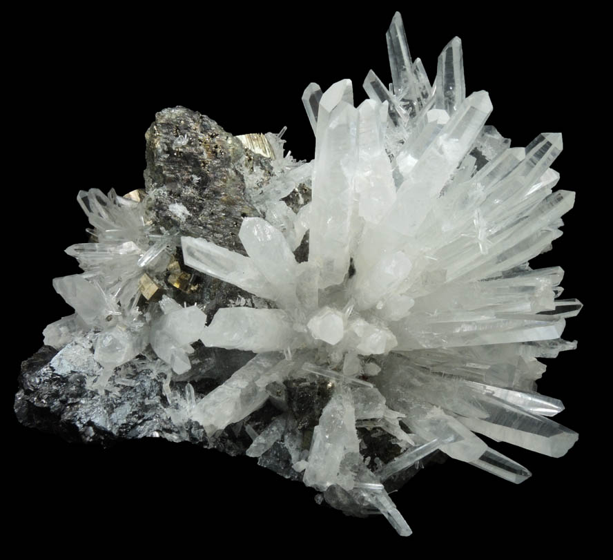 Quartz with Pyrite and Chalcopyrite on Sphalerite from Animon Mine, Huaron District, Pasco Department, Peru