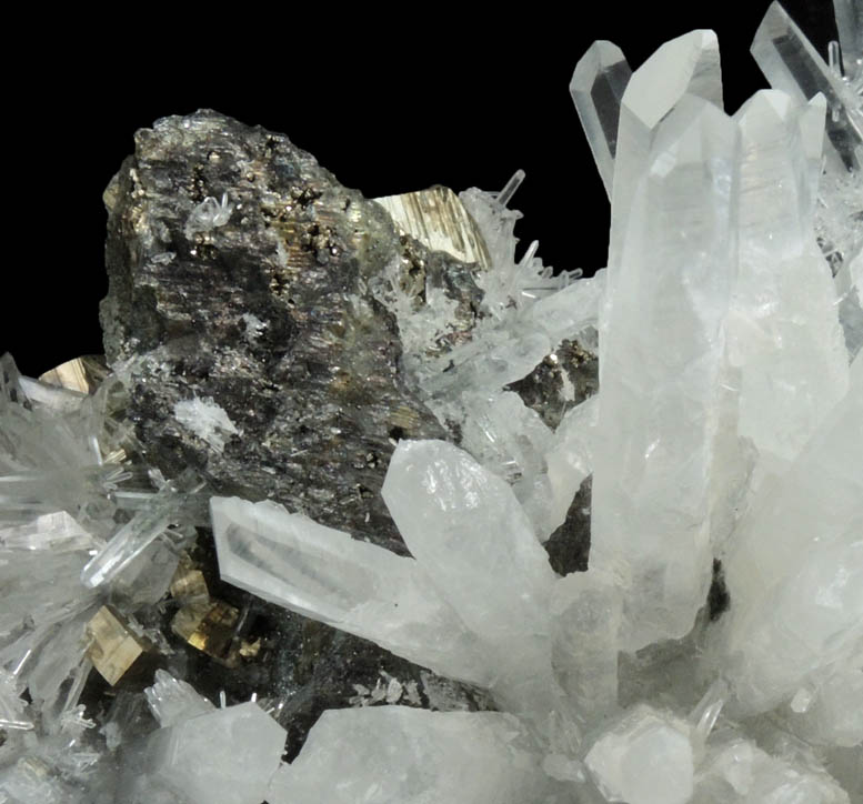 Quartz with Pyrite and Chalcopyrite on Sphalerite from Animon Mine, Huaron District, Pasco Department, Peru