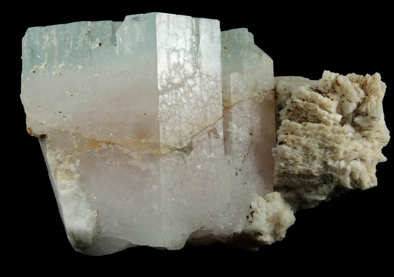 Beryl (bi-colored Aquamarine-Morganite) on Albite from Baha, Shigar Valley, Gilgit-Baltistan, Pakistan