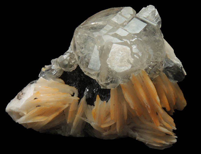 Cerussite (cyclic-twinned crystals) on Barite from Mibladen, Haute Moulouya Basin, Zeida-Aouli-Mibladen belt, Midelt Province, Morocco