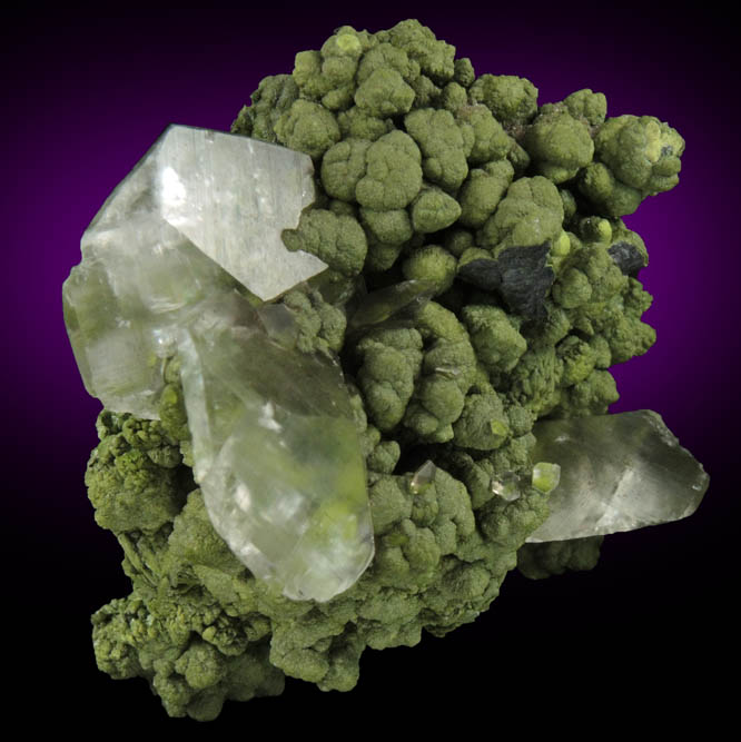 Calcite on Mottramite from Tsumeb Mine, Otavi-Bergland District, Oshikoto, Namibia