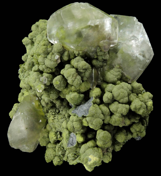 Calcite on Mottramite from Tsumeb Mine, Otavi-Bergland District, Oshikoto, Namibia