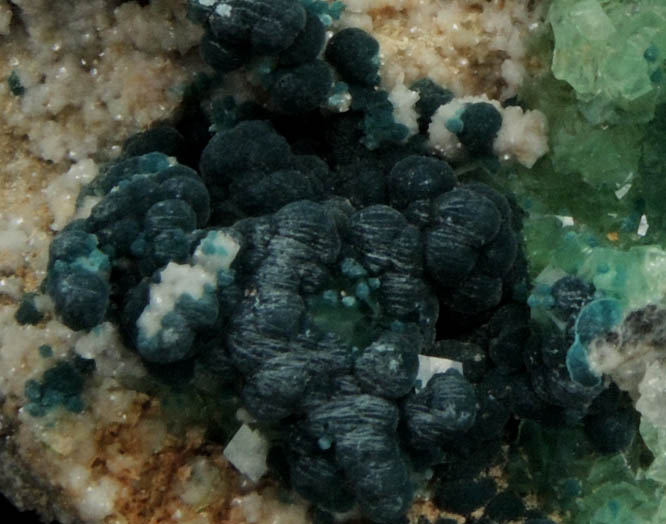 Smithsonite, Rosasite, Calcite from Tsumeb Mine, Otavi-Bergland District, Oshikoto, Namibia