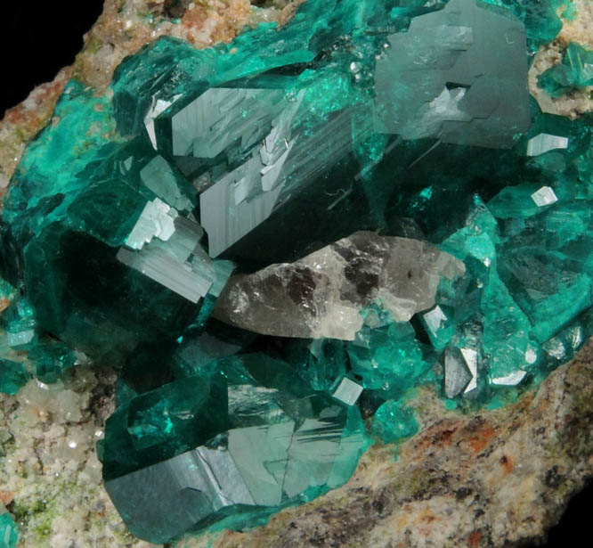 Dioptase on Calcite from Tsumeb Mine, Otavi-Bergland District, Oshikoto, Namibia