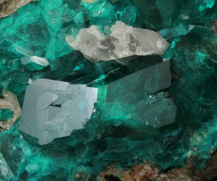 Dioptase on Calcite from Tsumeb Mine, Otavi-Bergland District, Oshikoto, Namibia