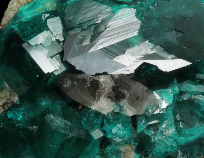 Dioptase on Calcite from Tsumeb Mine, Otavi-Bergland District, Oshikoto, Namibia