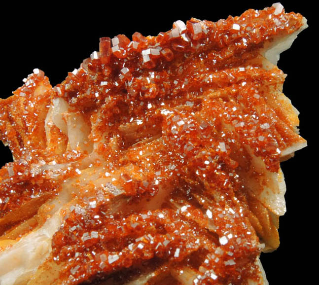 Vanadinite on Barite from Mibladen, Haute Moulouya Basin, Zeida-Aouli-Mibladen belt, Midelt Province, Morocco