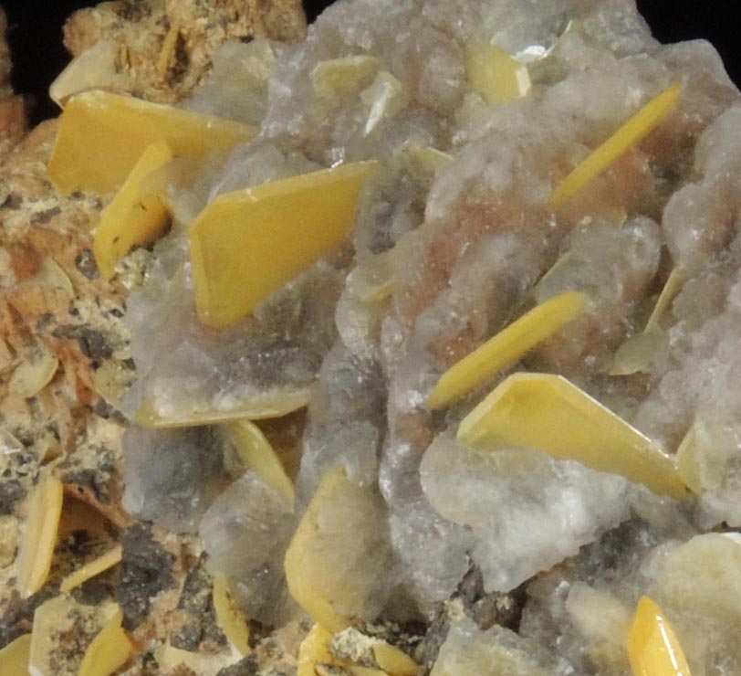 Wulfenite and Calcite over Barite from Touissit Mine, 21 km SSE of Oujda, Jerada Province, Oriental, Morocco