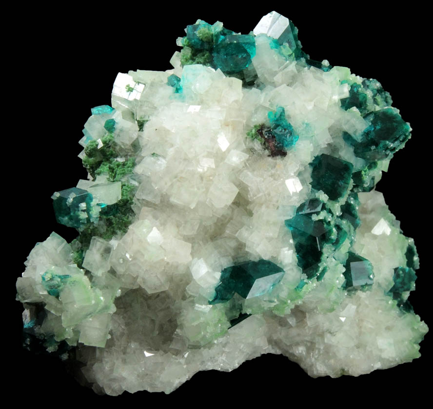 Dioptase and Calcite with Duftite inclusions from Tsumeb Mine, Otavi-Bergland District, Oshikoto, Namibia (Type Locality for Duftite)