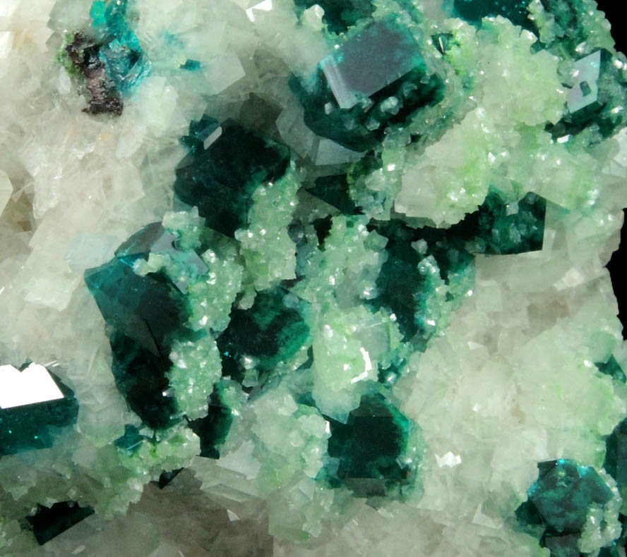 Dioptase and Calcite with Duftite inclusions from Tsumeb Mine, Otavi-Bergland District, Oshikoto, Namibia (Type Locality for Duftite)