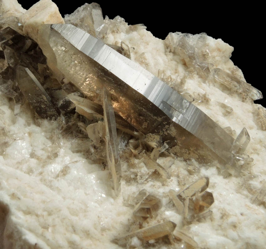 Quartz var. Smoky Quartz on Albite-Microcline from Peter's Pocket, Bartlett, Carroll County, New Hampshire