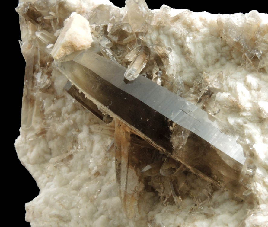 Quartz var. Smoky Quartz on Albite-Microcline from Peter's Pocket, Bartlett, Carroll County, New Hampshire