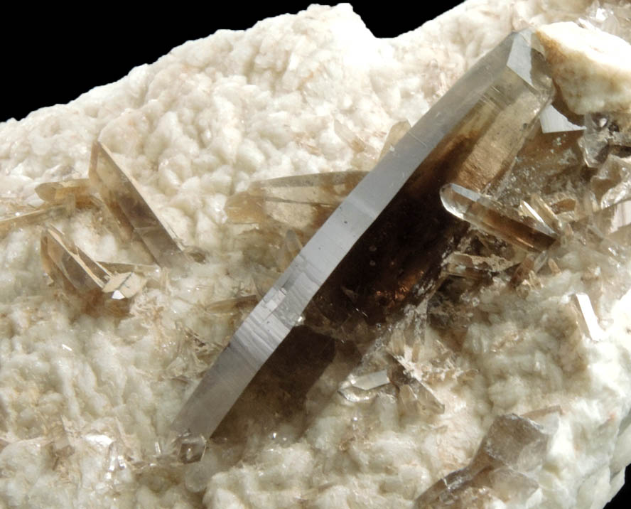 Quartz var. Smoky Quartz on Albite-Microcline from Peter's Pocket, Bartlett, Carroll County, New Hampshire