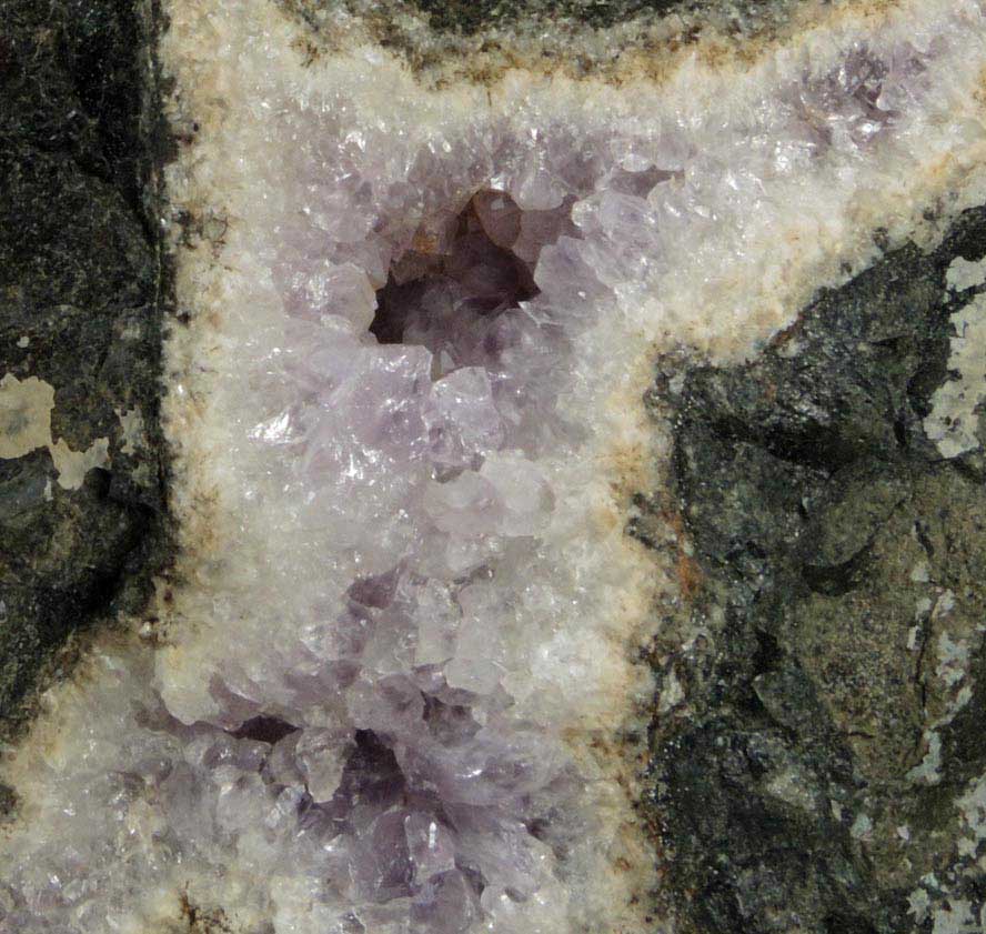 Quartz var. Amethyst with Prehnite, Heulandite and molds after Anhydrite from Upper New Street Quarry, Paterson, Passaic County, New Jersey