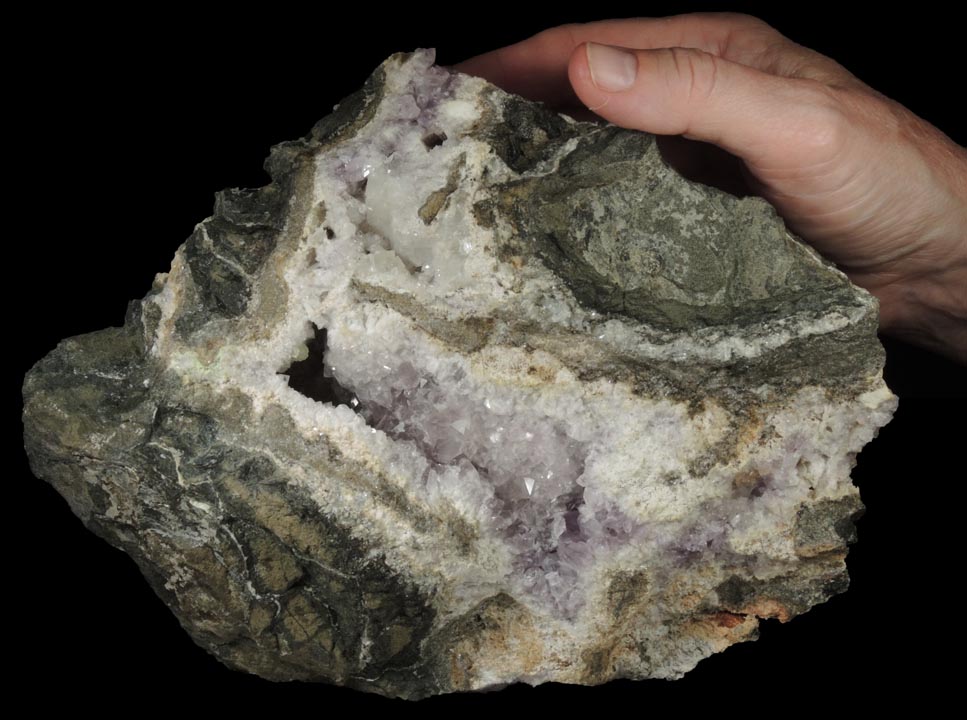 Quartz var. Amethyst with Prehnite, Heulandite and molds after Anhydrite from Upper New Street Quarry, Paterson, Passaic County, New Jersey