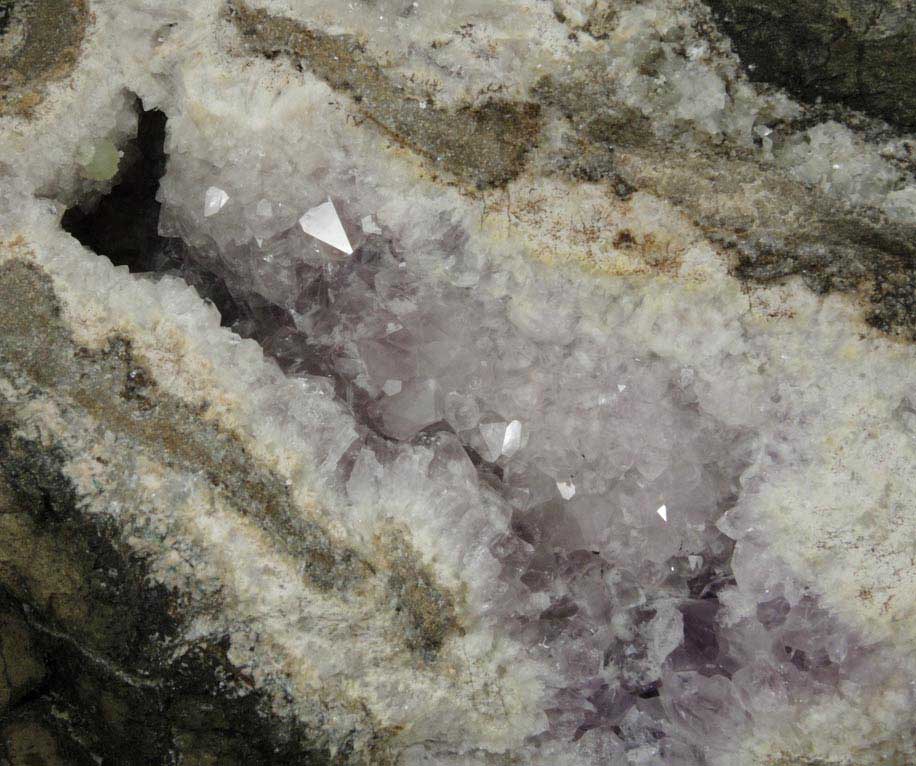 Quartz var. Amethyst with Prehnite, Heulandite and molds after Anhydrite from Upper New Street Quarry, Paterson, Passaic County, New Jersey
