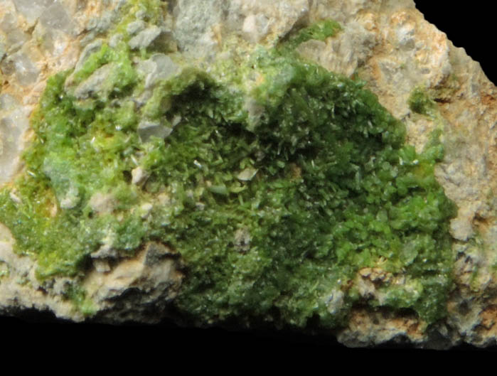 Pyromorphite on Quartz from Wheatley Mine, Phoenixville District, Chester County, Pennsylvania