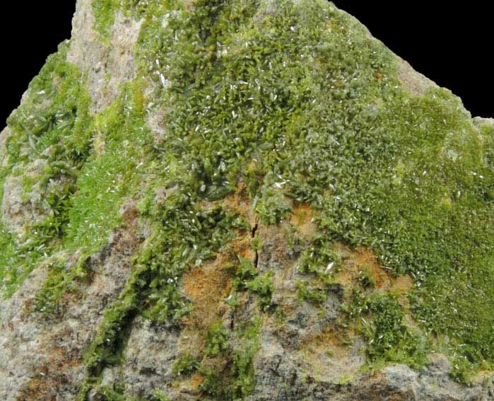 Pyromorphite on Quartz from Wheatley Mine, Phoenixville District, Chester County, Pennsylvania