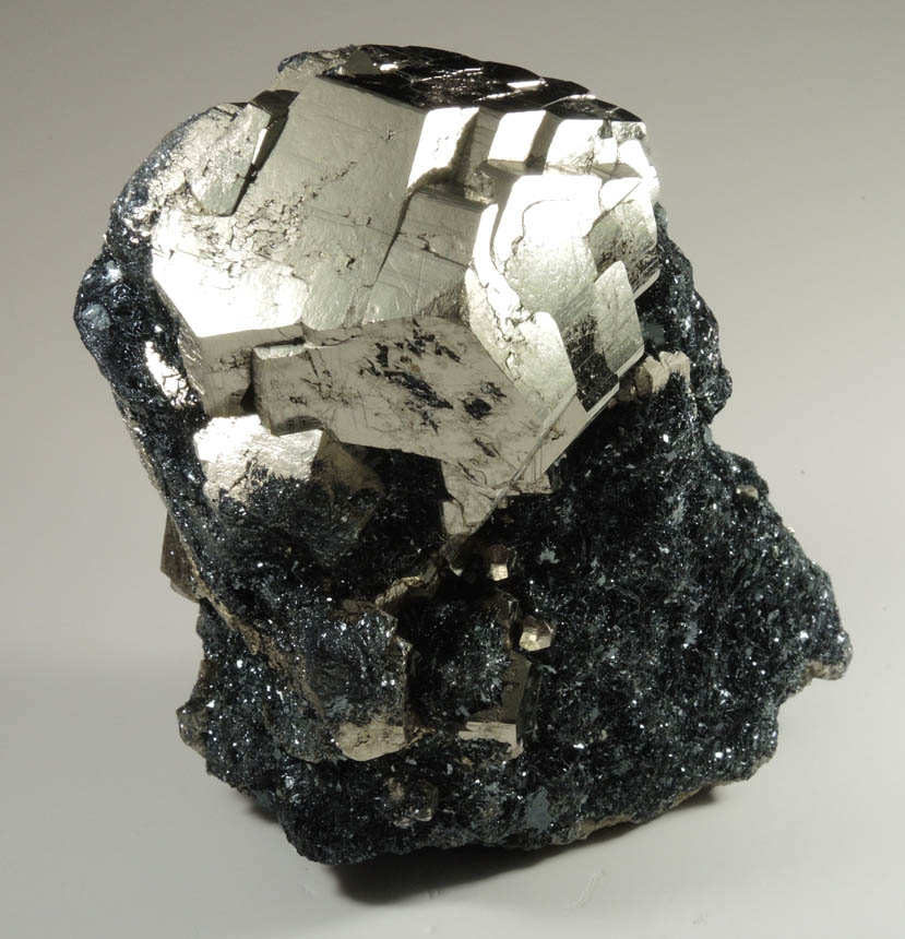 Pyrite in specular Hematite from Valle Giove, Miniera di Rio Marina, Isola d'Elba, Livorno, Italy