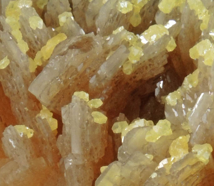 Sulfur on Barite from Machow Mine, Tarnobrzeg, Poland