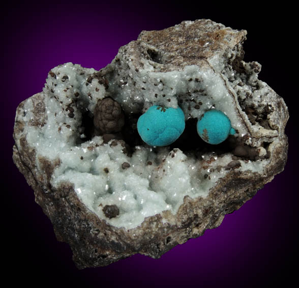 Rosasite on Smithsonite from Silver Bill Mine, Cochise County, Arizona