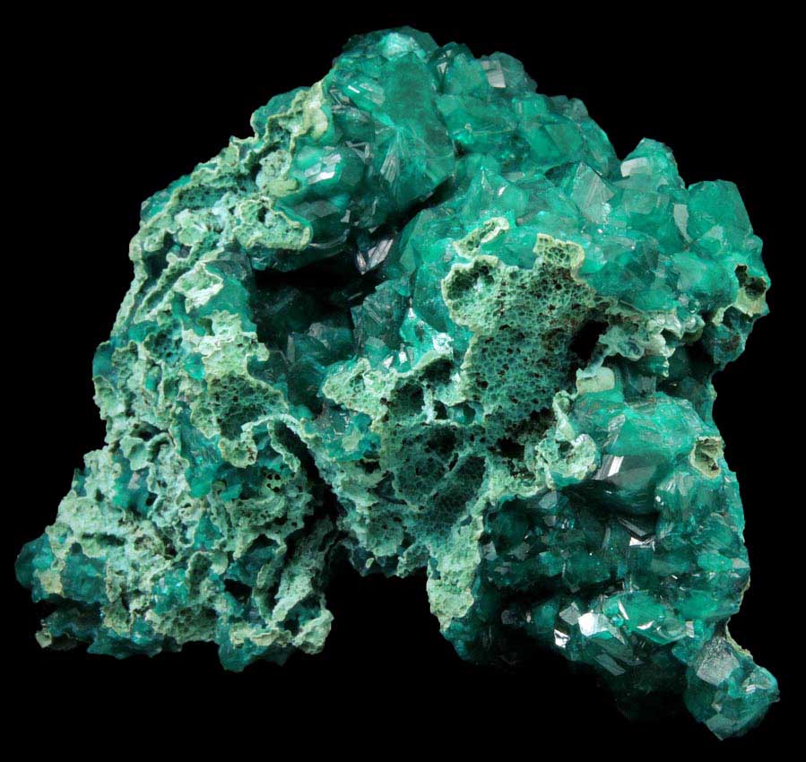 Dioptase on Chrysocolla from Kaokoveld, Kunene Region, Namibia