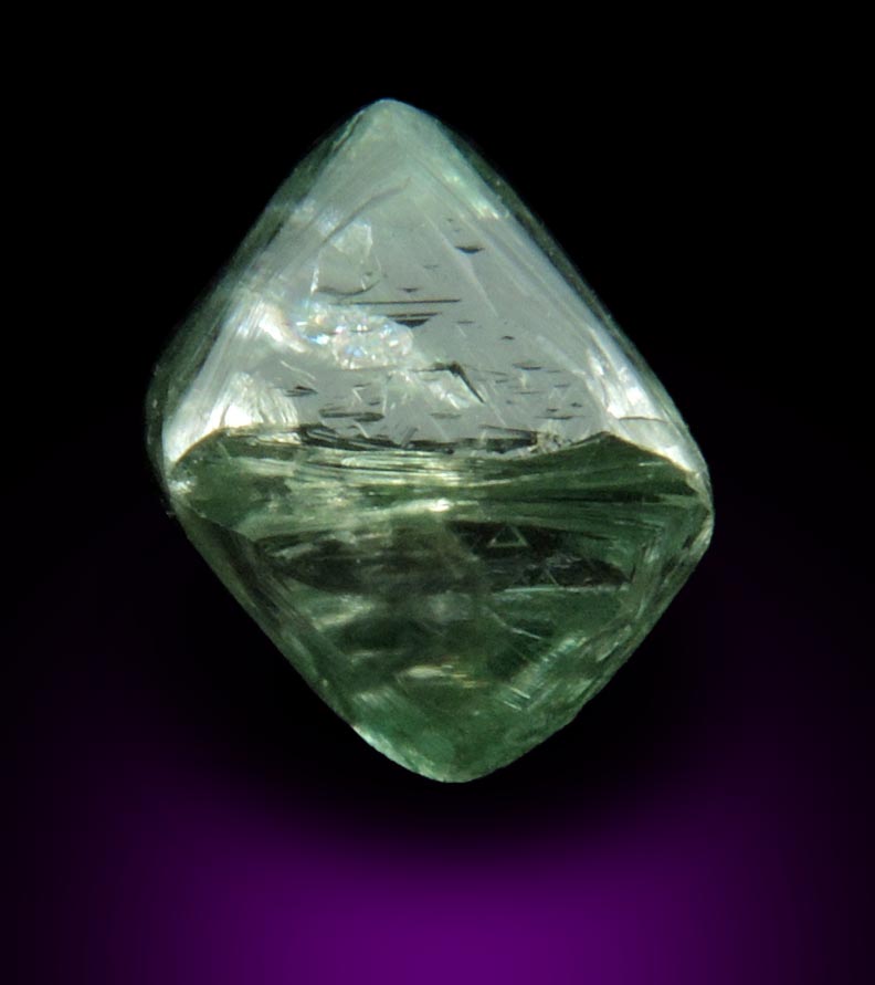 Diamond (2.02 carat cuttable fancy-green octahedral uncut diamond) from Mirny, Sakha Republic, Siberia, Russia