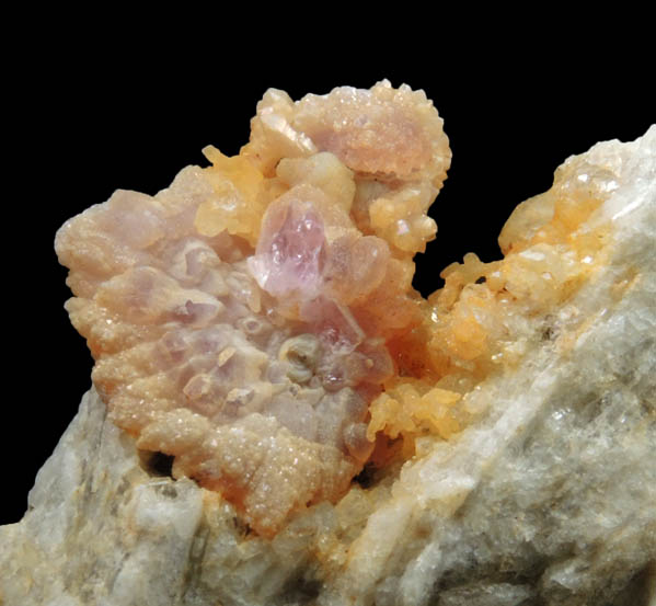 Quartz var. Rose Quartz Crystals on Albite from Rose Quartz Locality, Plumbago Mountain, Newry, Oxford County, Maine