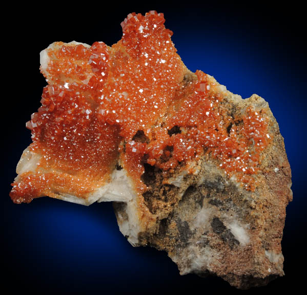 Vanadinite on Barite from Mibladen, Haute Moulouya Basin, Zeida-Aouli-Mibladen belt, Midelt Province, Morocco