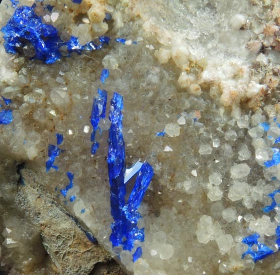 Linarite on Quartz from Grand Reef Mine, Aravaipa District, Graham County, Arizona