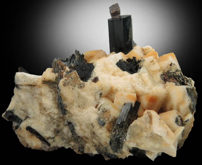 Arfvedsonite (rare terminated crystal) with Zircon from Hurricane Mountain, east of Intervale, Carroll County, New Hampshire