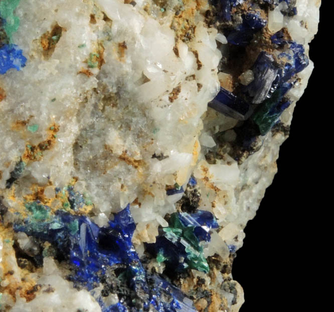 Azurite and Malachite on Quartz from Omega Mine, Helvetia District, Santa Cruz County, Arizona