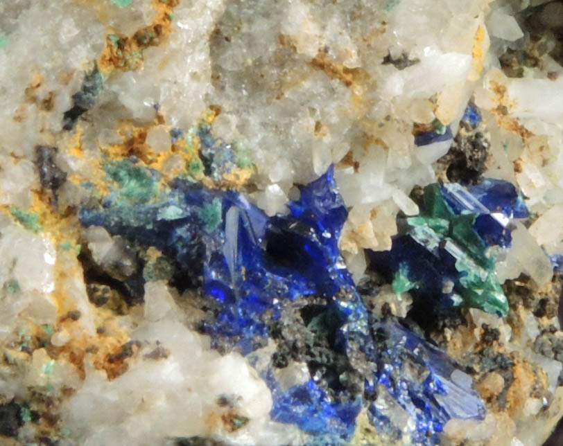 Azurite and Malachite on Quartz from Omega Mine, Helvetia District, Santa Cruz County, Arizona