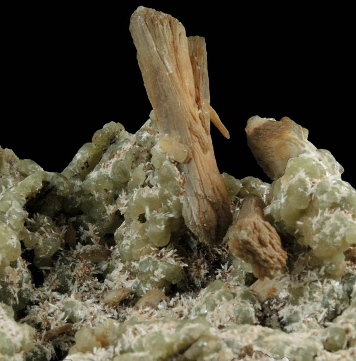 Stilbite and Natrolite on Prehnite pseudomorphs after Anhydrite from Prospect Park Quarry, Prospect Park, Passaic County, New Jersey