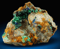 Azurite and Malachite pseudomorphs after Azurite on Quartz from Omega Mine, Helvetia District, Santa Cruz County, Arizona