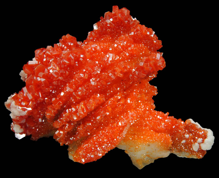 Vanadinite with Calcite on Barite from Mibladen, Haute Moulouya Basin, Zeida-Aouli-Mibladen belt, Midelt Province, Morocco